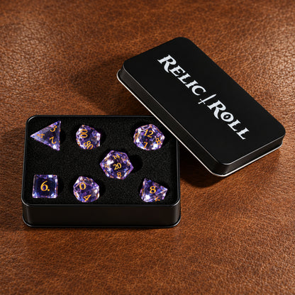 Violet Starvault packaging - Light Purple Gemstone DnD dice set