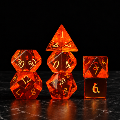 Solar Ember - Orange Crystal Gemstone Dice Set - standing set