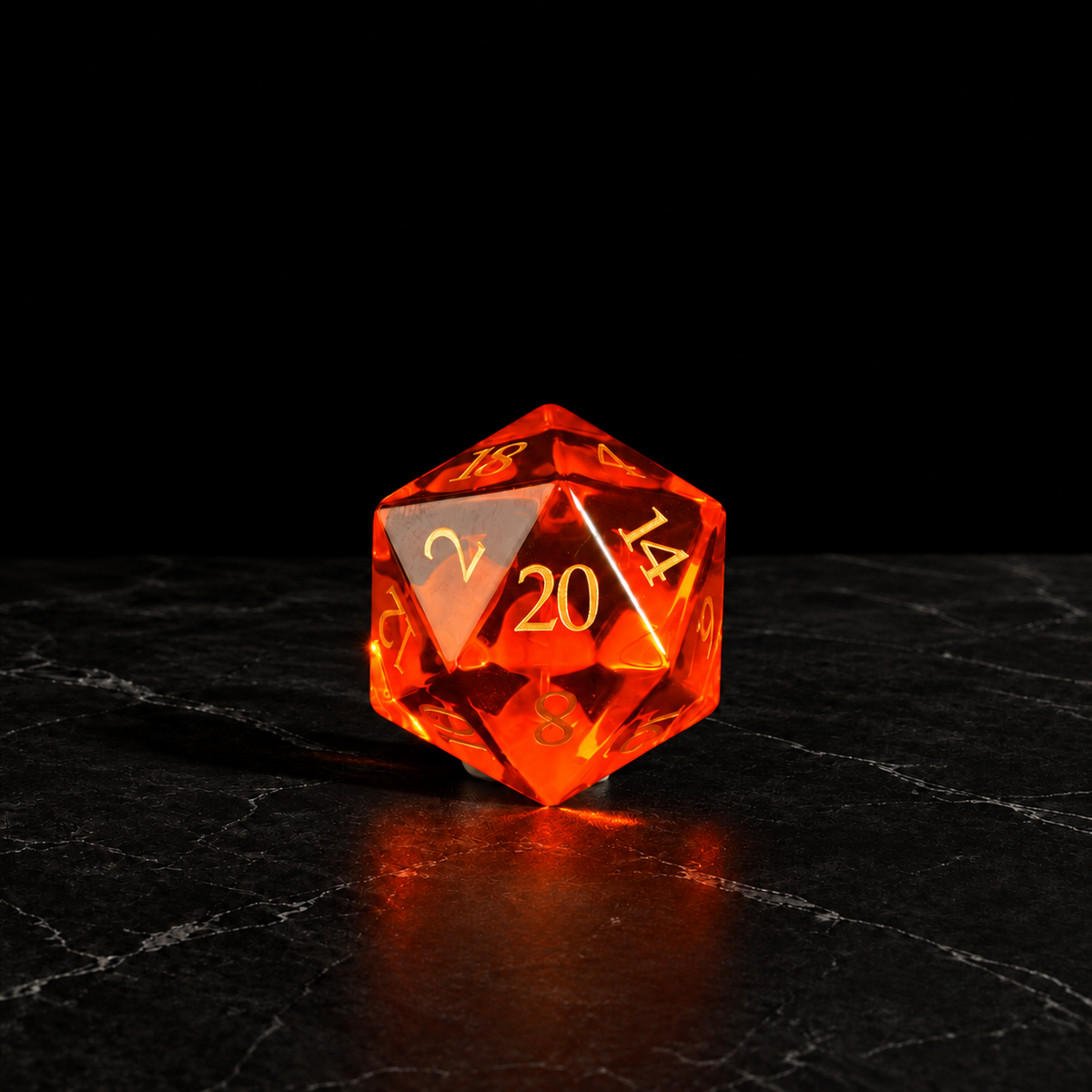 Solar Ember - Orange Crystal Gemstone Dice Set - D20 detail
