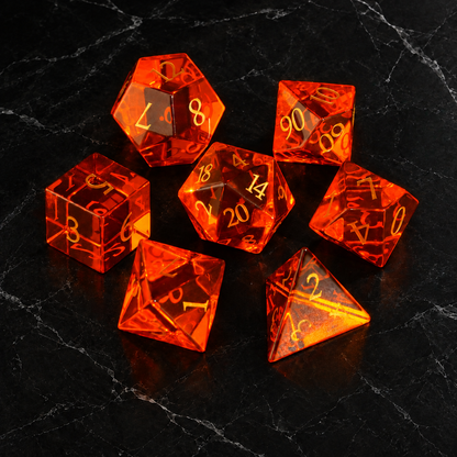 Solar Ember - Orange Crystal Gemstone Dice Set - overhead set