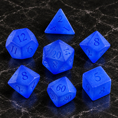Azure Phantom flatlay - Blue Gemstone DnD dice set