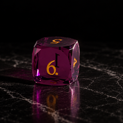 Crimson Moon Faceted Purple-Red Glass DnD dice D6 detail