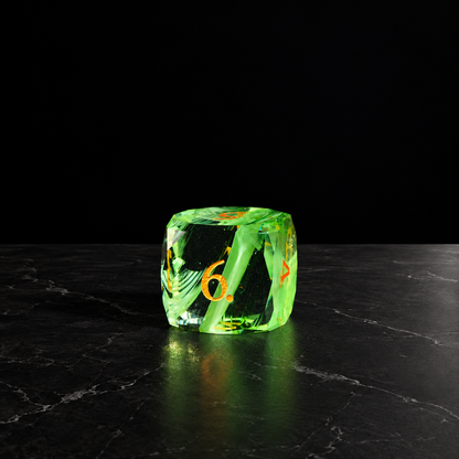 Verdant Aurora - Faceted Green Cat's Eye Dice Set - D6 detail
