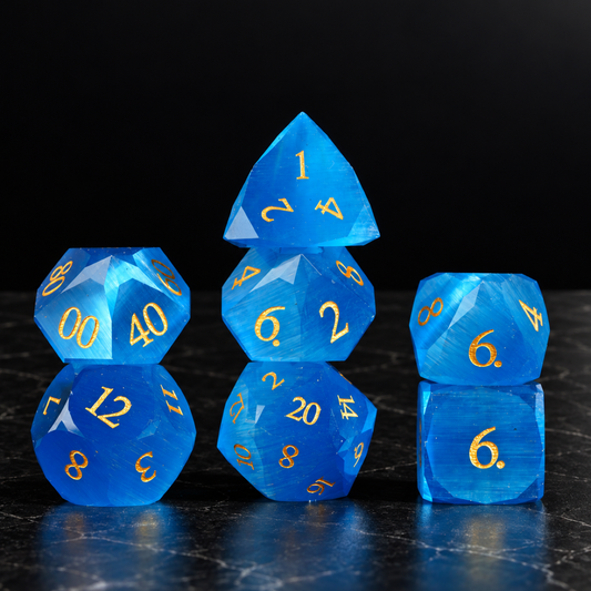 Azure Vanguard - Faceted Cobalt Blue Glass Dice Set - standing set