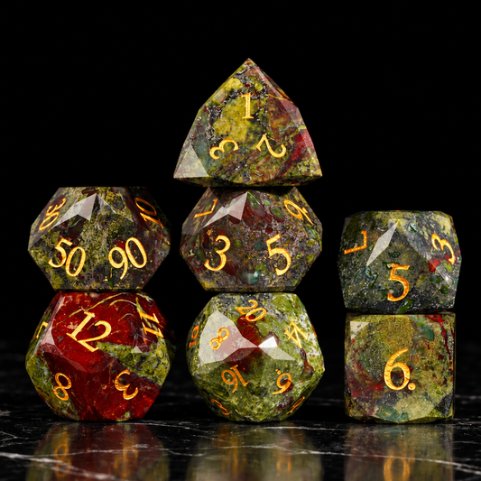 Mosaic Earth Multicolor Mineral Stone DnD dice standing set