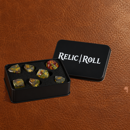 Mosaic Earth Multicolor Mineral Stone DnD dice with Relic Roll case