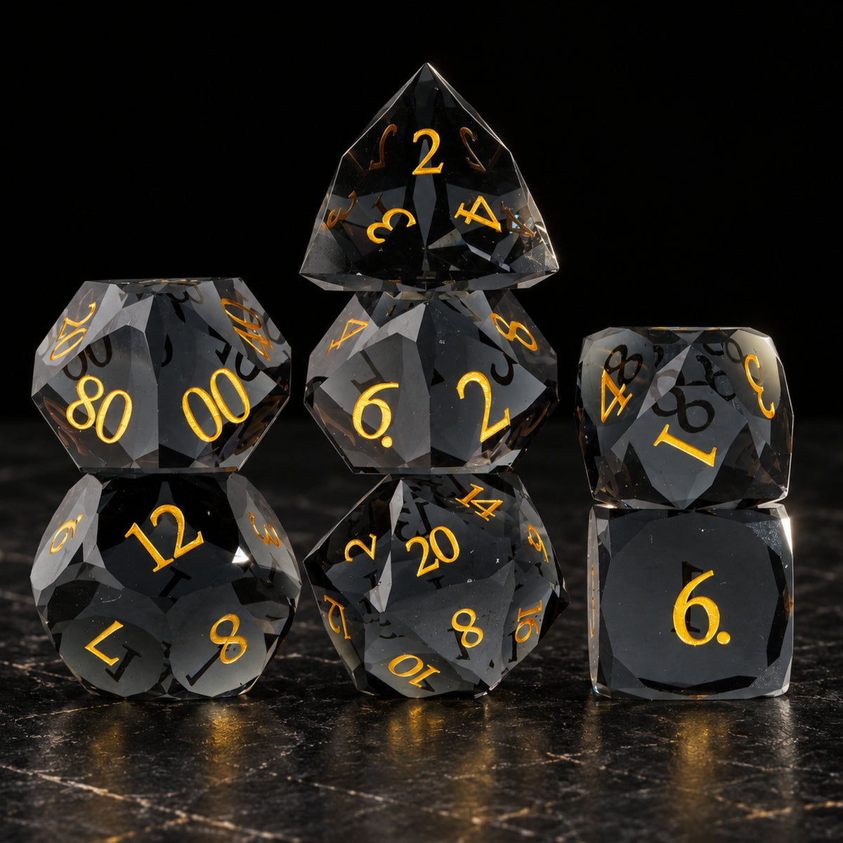 Shadowglass Oath main - Dark Green Glass DnD dice set