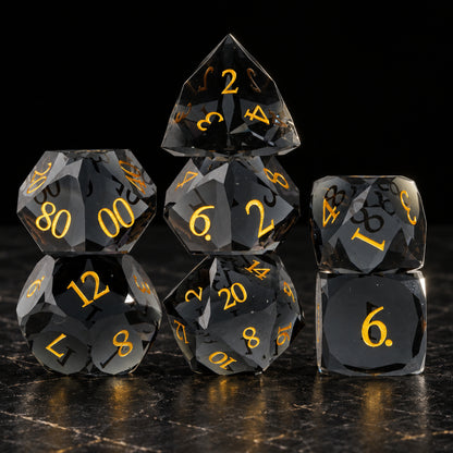 Shadowglass Oath main - Dark Green Glass DnD dice set