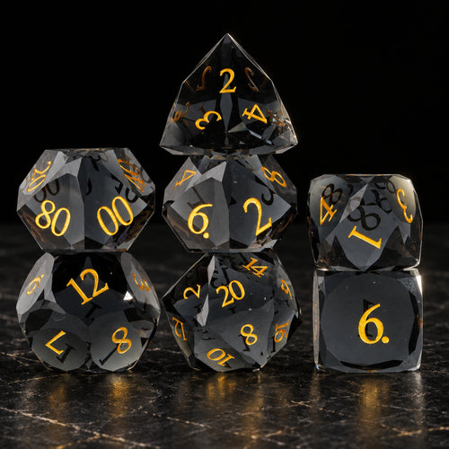 Shadowglass Oath main - Dark Green Glass DnD dice set