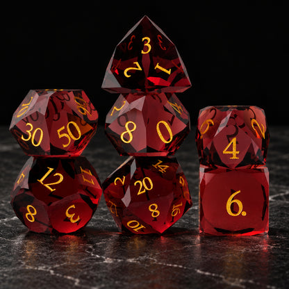 Emberwood Relic main - Red-Brown Glass DnD dice set