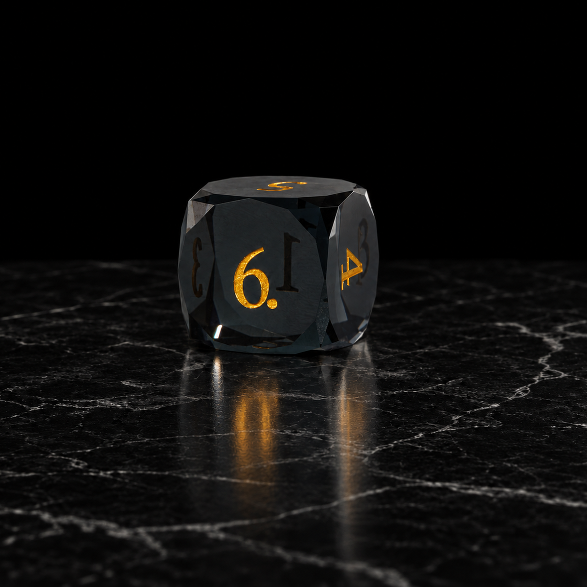Midnight Jade Faceted Jade-Black Glass DnD dice D6 detail