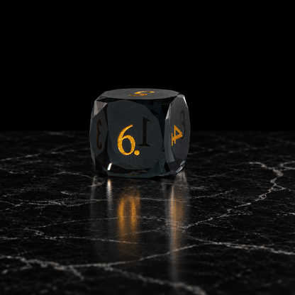Midnight Jade Faceted Jade-Black Glass DnD dice D6 detail