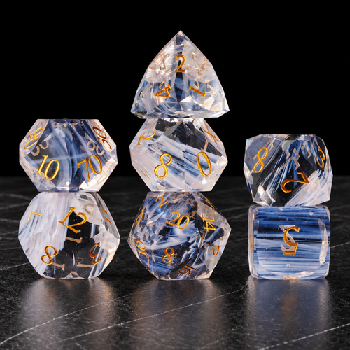 Aurora Veil Aurora Brushed Glass DnD dice standing set