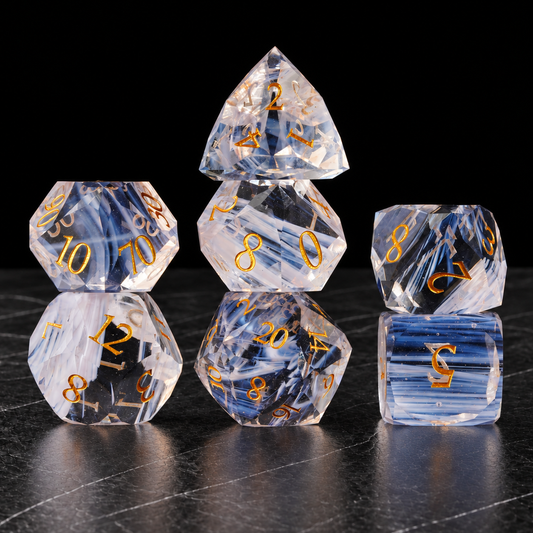Aurora Veil Aurora Brushed Glass DnD dice standing set