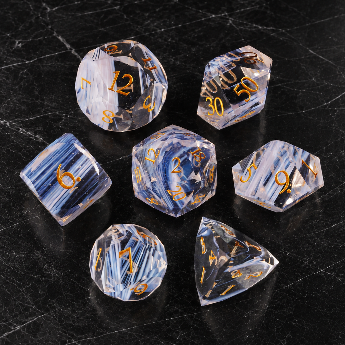 Aurora Veil Aurora Brushed Glass DnD dice overhead view