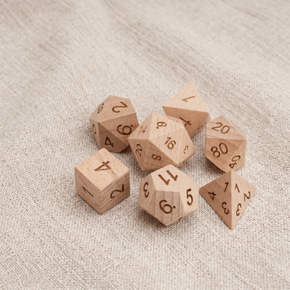 Beechwood - Wood Dice Set Beech Wood Dice Set for DND, 7pcs Handmade Polyhedral RPG Dice