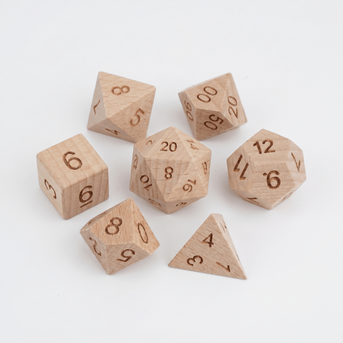 Handmade Wood Dice Set Wood Dice Set for DND, 7pcs Handmade Polyhedral RPG Dice, Natural Wooden Dice for Dungeons and Dragons