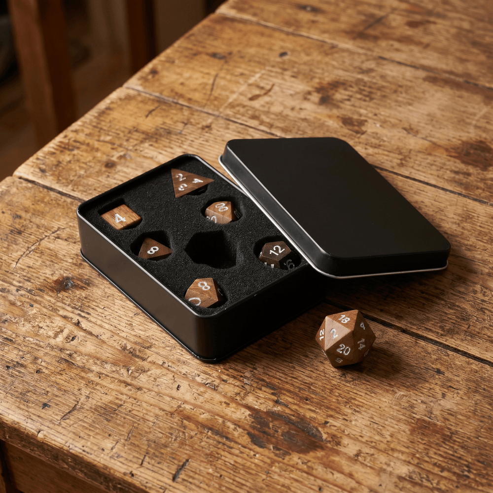 Black Walnut - Wood Dice Set Black Walnut Dice Set for DND, 7pcs Handmade Wooden Polyhedral RPG Dice