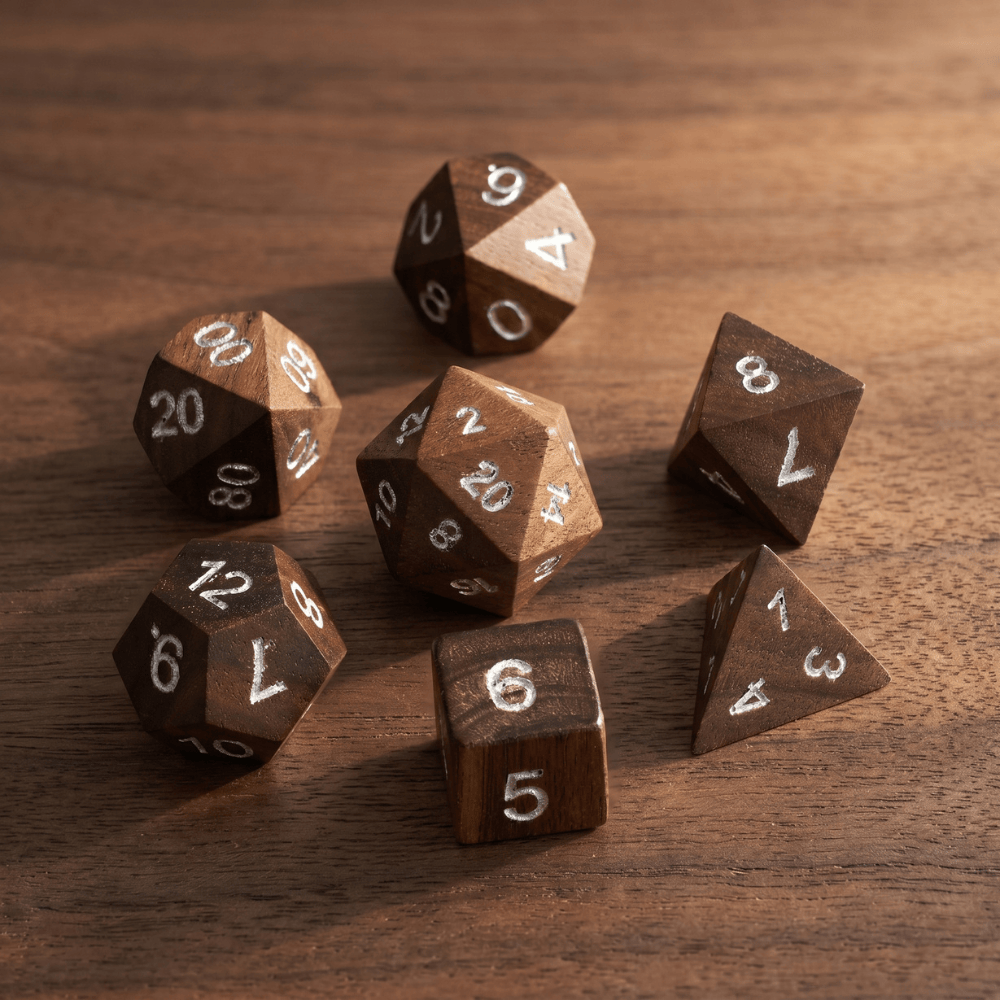 Handmade Wood Dice Set Wood Dice Set for DND, 7pcs Handmade Polyhedral RPG Dice, Natural Wooden Dice for Dungeons and Dragons