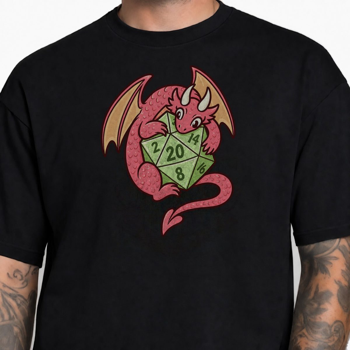 Dragon’s Lucky D20 - DnD T-Shirt male studio image
