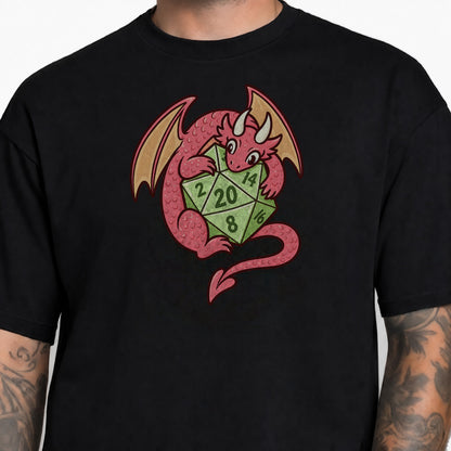 Dragon’s Lucky D20 - DnD T-Shirt male studio image