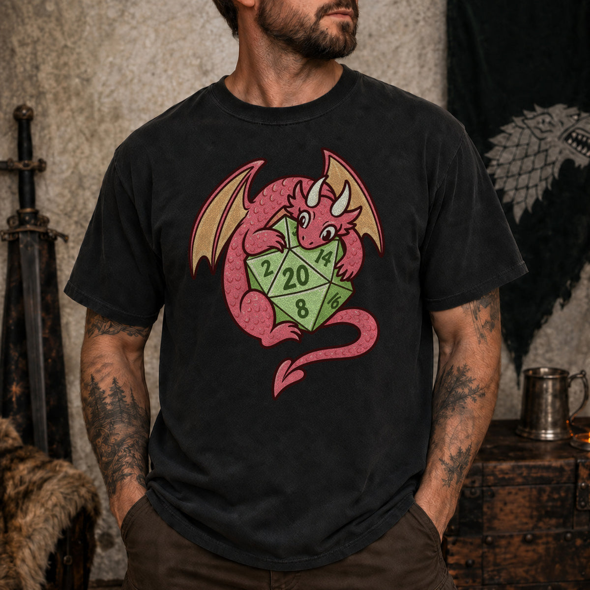 Dragon’s Lucky D20 - DnD T-Shirt D&D lifestyle image