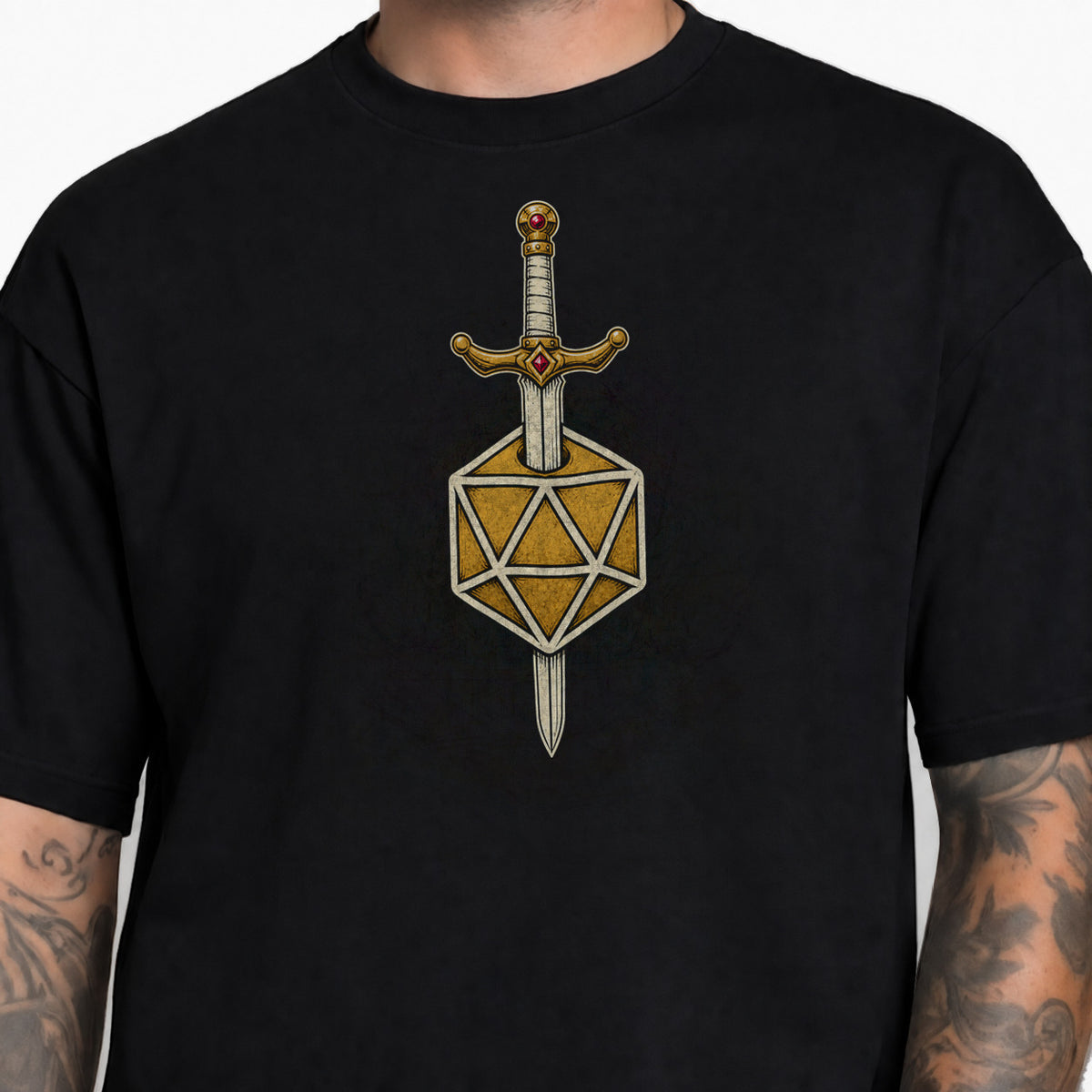 Sword & D20 - DnD T-Shirt male studio image