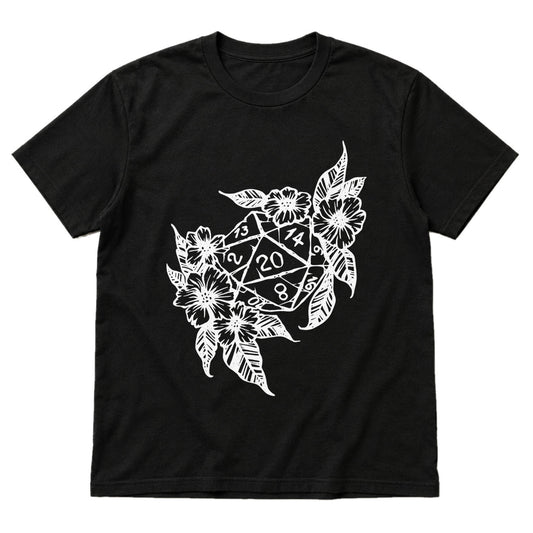 Floral Dragon D20 - DnD T-Shirt main product image on white background