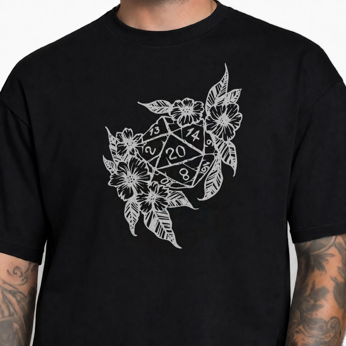 Floral Dragon D20 - DnD T-Shirt male studio image