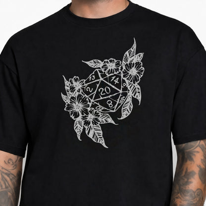 Floral Dragon D20 - DnD T-Shirt male studio image