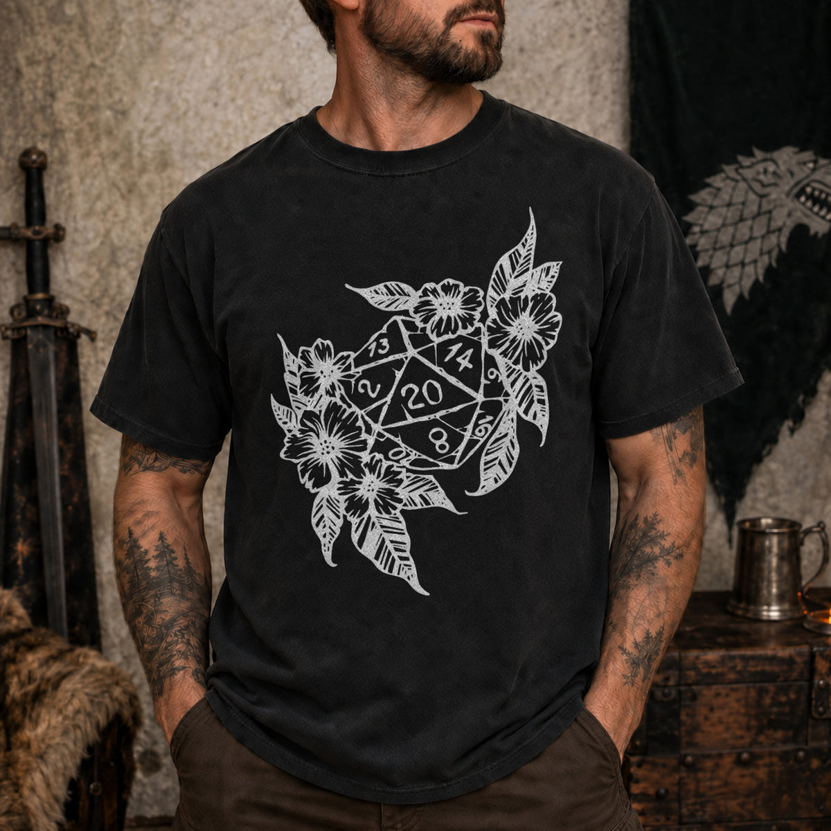 Floral Dragon D20 - DnD T-Shirt D&D lifestyle image