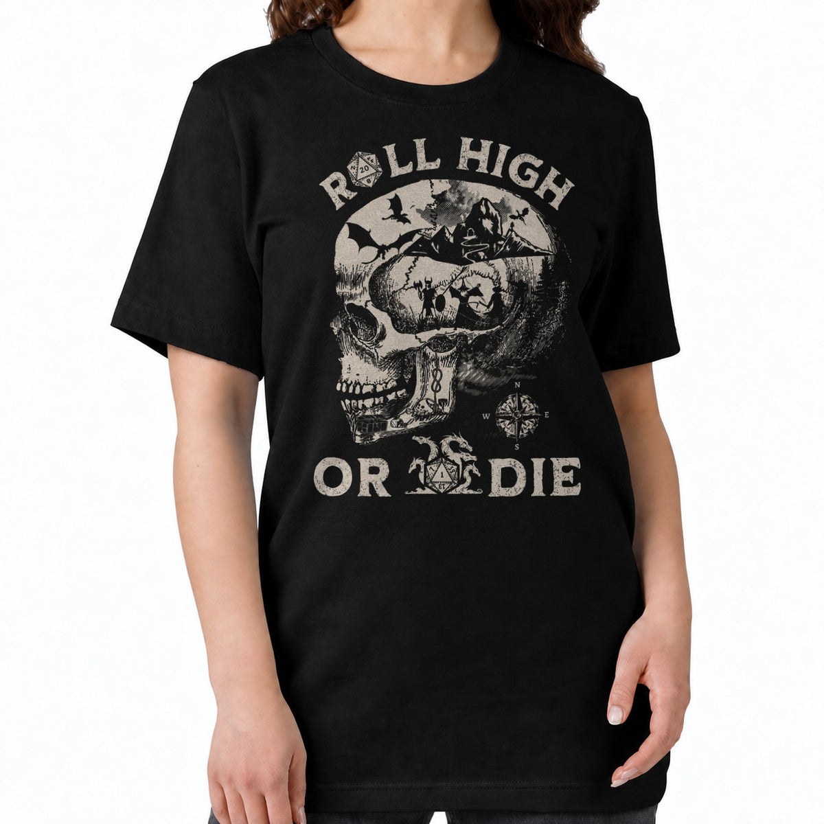 Roll High or Die Skull - DnD T-Shirt women fit image