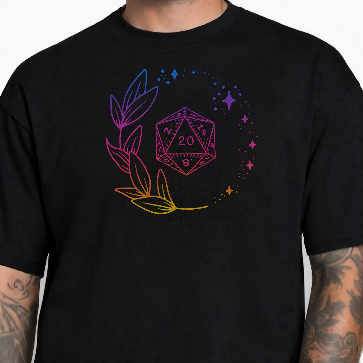 Neon Floral D20 - DnD T-Shirt male studio image